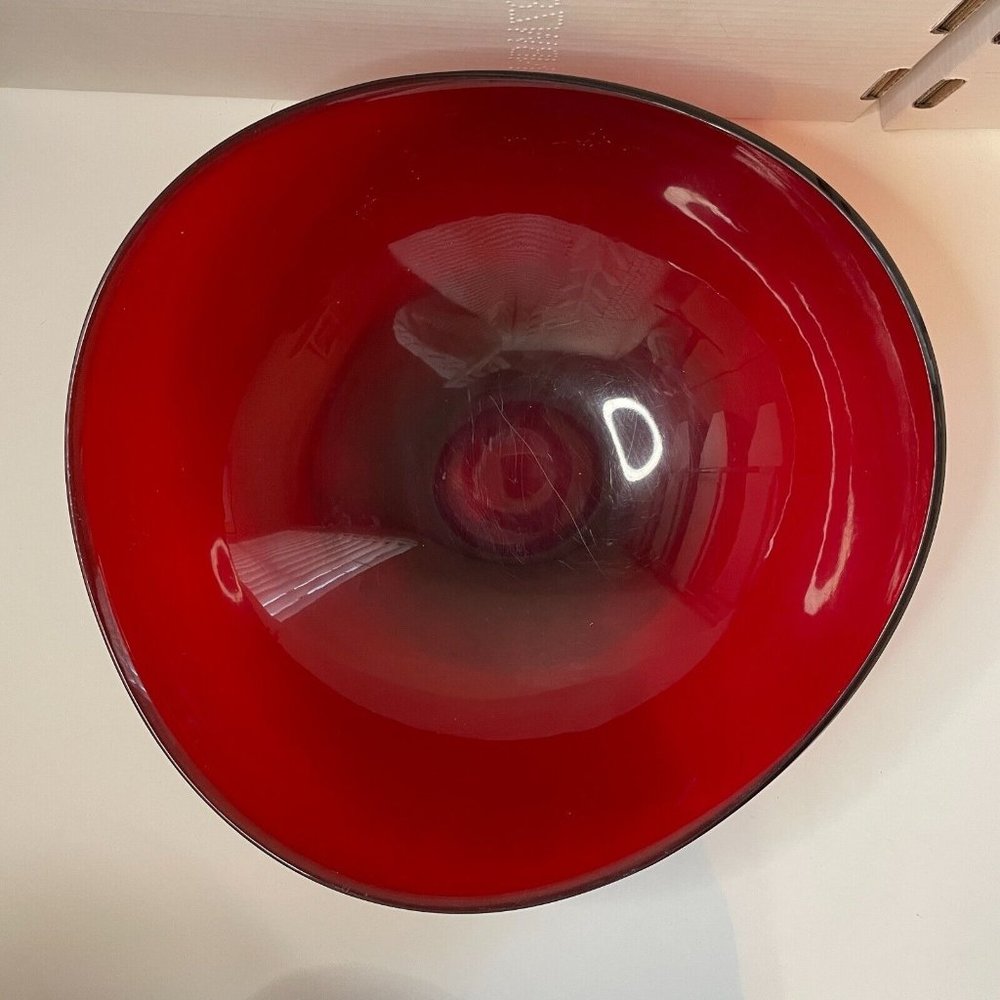 Wovo Large‎ Bowl 14" x 5" Oval Wavy Red MCM Salad Popcorn Display